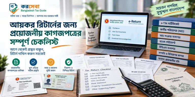 আয়কর রিটার্নের জন্য কী কী কাগজপত্র লাগে? সম্পূর্ণ চেকলিস্ট আয়কর রিটার্নের জন্য প্রয়োজনীয় কাগজপত্রের সম্পূর্ণ চেকলিস্ট